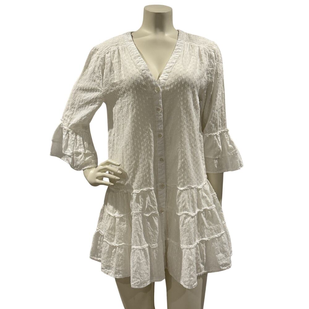 Blue Island White Lightweight 100% Cotton Dress Or Beach Cover-up Size XSmall
